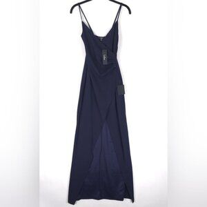 NWT Lulus Sweetest Admirer Navy Blue Ruched‎ Surplice Maxi Dress Classy Size XS